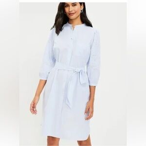 LOFT Blue Mandarin Collar Shirt Dress